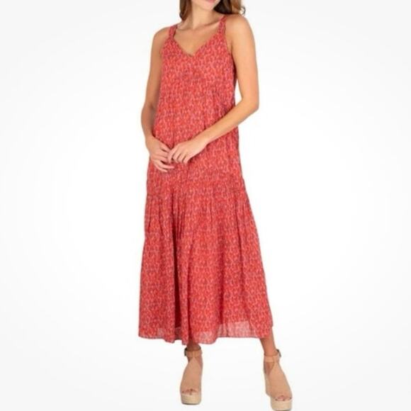 Joie Bondi Tiered Sleeveless V-Neck Maxi Dress Tea Rose Red Women’s - Size L - Picture 1 of 8